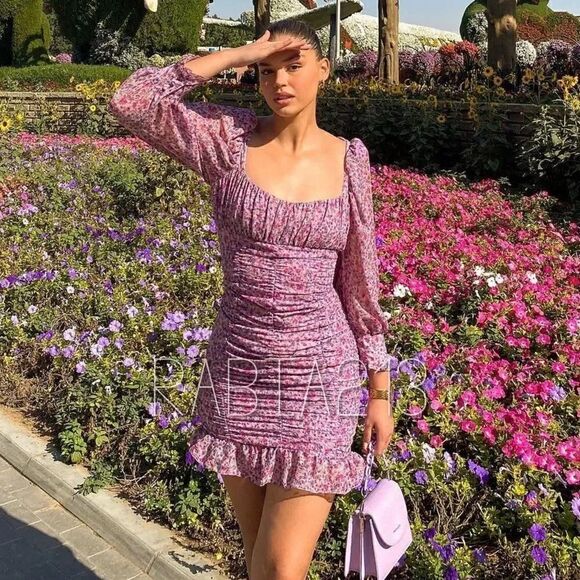 ZARA PRINTED DRESS WITH DRAPING - Picture 1 of 11